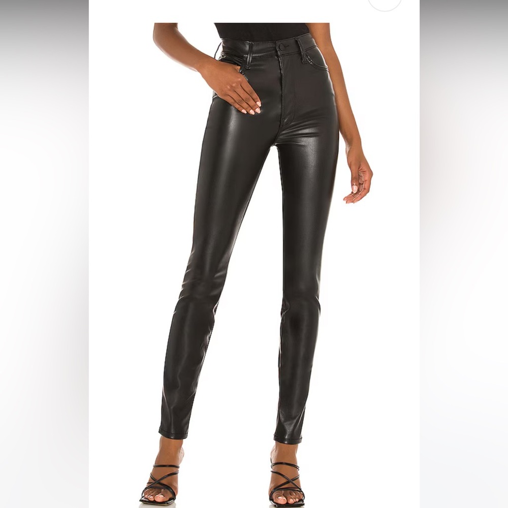 MOTHER The Super Swooner Jeans Black Skinny Faux Leather Pants